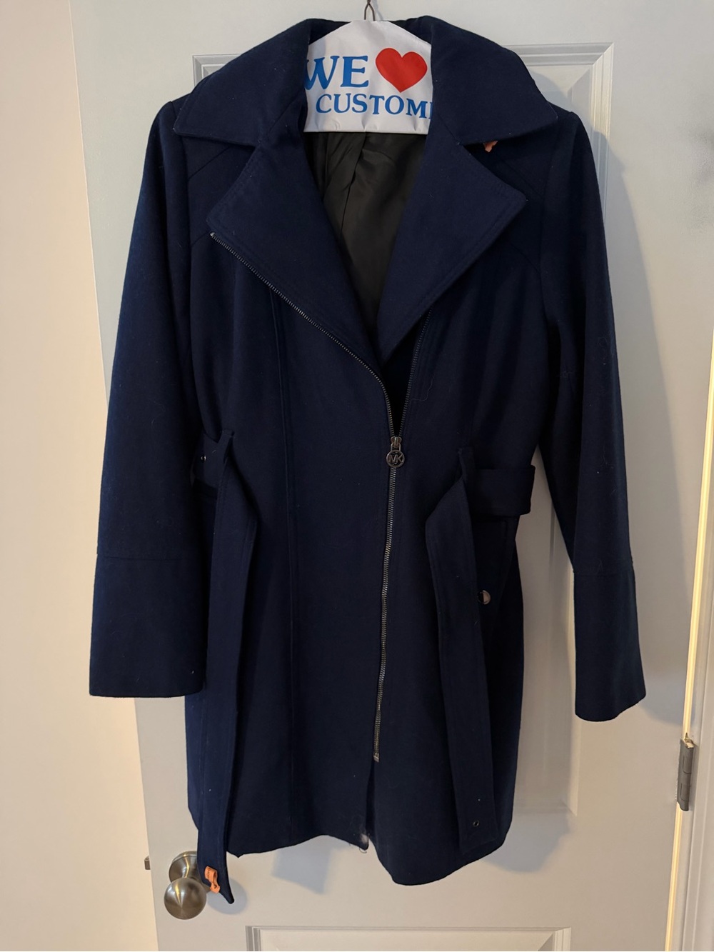 Michael kores  Navy Zip-Front Wool Blend Coat